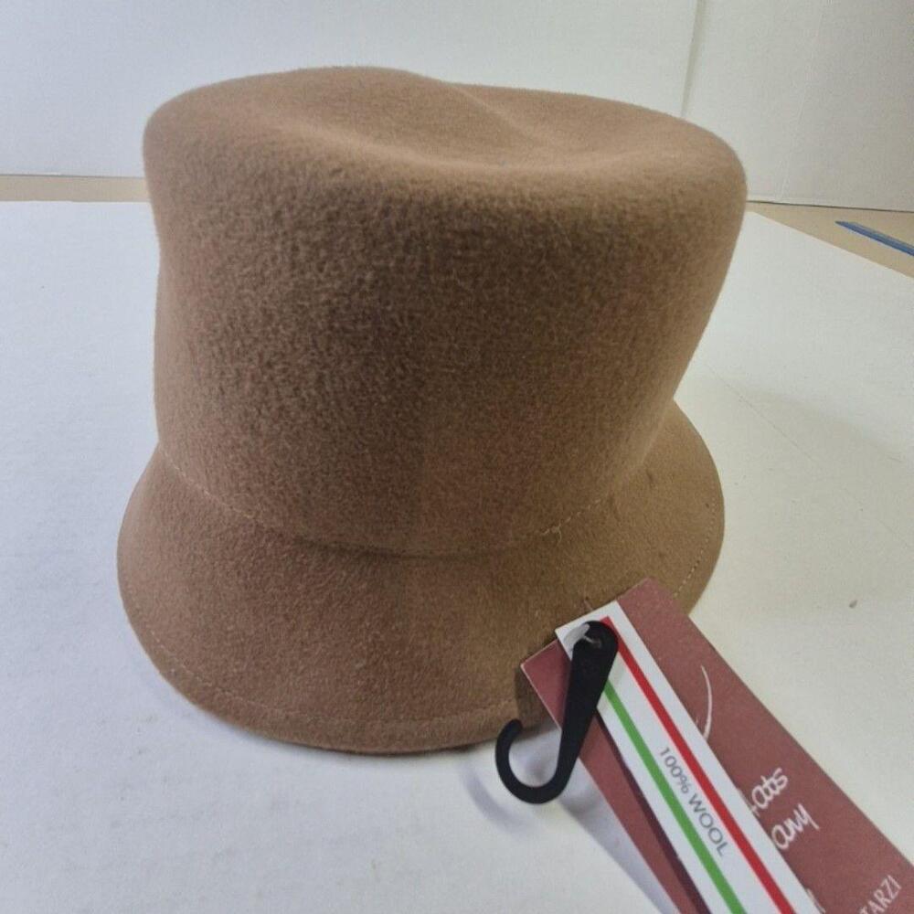 Filippo Catarzi Hat Cloche Womens Medium Beige 100% Wool Felt Made In Italy